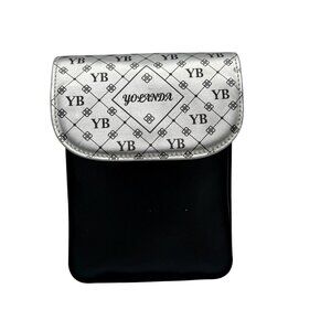 Yolanda Black & Silver Monogram Flap Crossbody Bag
